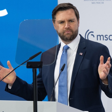 München: J.D. Vance, Vizepräsident der Vereinigten Staaten von Amerika, spricht bei der Münchner Sicherheitskonferenz.