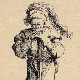 Eine Zeichnung von Salvator Rosa aus dem 17. Jahrhundert: Ein Scharfrichter stützt sich auf sein Schwert.