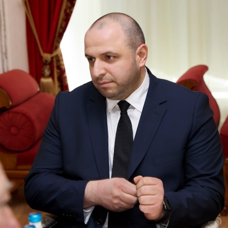 Rustem Umjerow, damaliges Mitglied des ukrainischen Parlaments, nimmt an den Friedensgesprächen mit der russischen Delegation in der Region Gomel in Belarus teil.