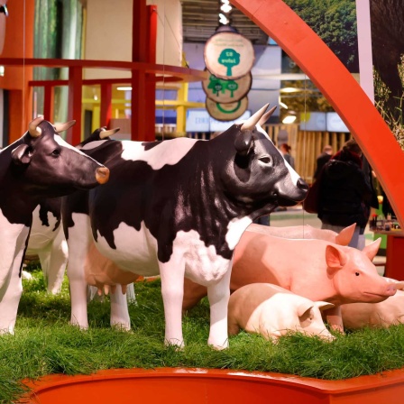 Plastiktiere auf der Grünen Woche (Bild: picture alliance/Metodi Popow)