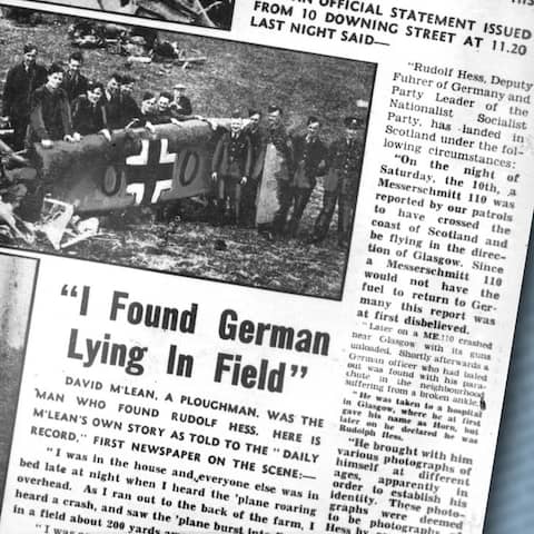 Titelseite des "Daily Record" vom 13.05.1941 zum Flug von Rudolf Heß nach Großbritannien