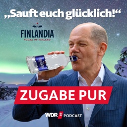 Fotomontage: Olaf Scholz trinkt aus einer Flasch Finlandia-Vodka