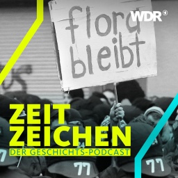 Ein Plakat für den Erhalt der Roten Flora. Im Vordergrund Polizisten mit Helmen