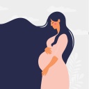 Illustration: Eine schwangere Frau blickt nachdenklich auf Ihren Bauch.