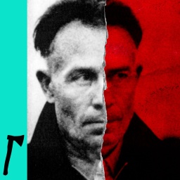 Undatierte Aufnahme des amerikanischen Mörders Ed Gein, Hälfte des Bildes mit roter Farbe bedeckt.