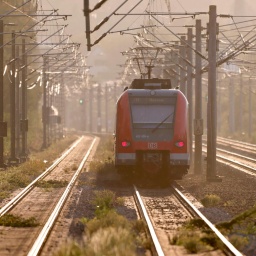 Eine S-Bahn fährt auf der Bahntrasse.