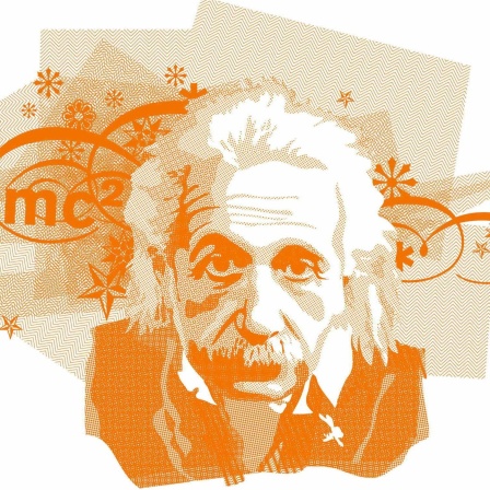 Albert Einstein mit Formel