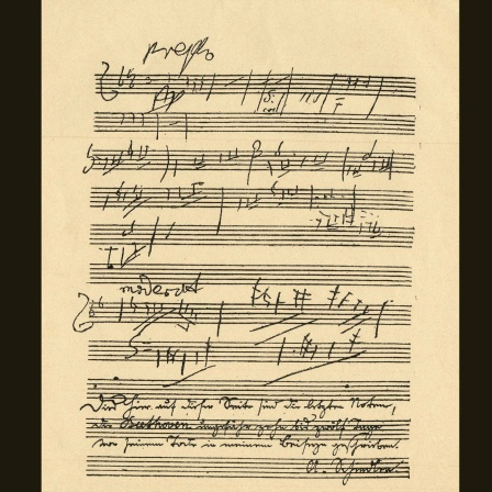 Letzte Noten Ludwig van Beethovens mit dem handschriftlichen Vermerk des Beethoven-Biographen Anton Schindler