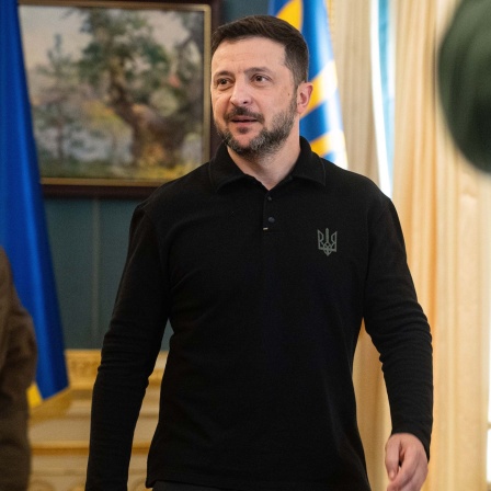 Wolodymyr Selenskyj bei einer Pressekonferenz in Kiew (22.04.2025)