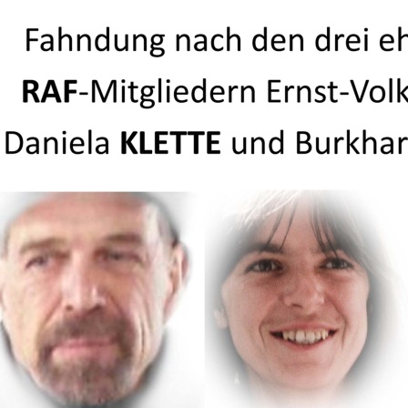 Ausschnitt eines Fahndungsaufrufs des LKA Niedersachsens nach Ernst-Volker Staub, Daniela Klette und Burkhard Garweg (2020)