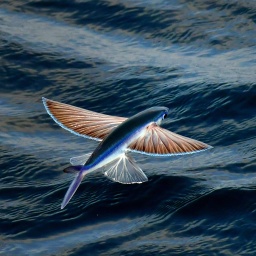 Fliegender Fisch an der Oberfläche des Atlantischen Ozeans.