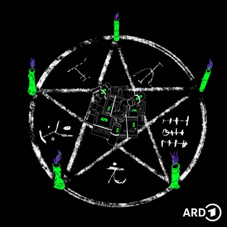 Pentagramm mit Kerzen und Geld in der Mitte