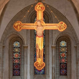 Ein großes Kreuz hängt im katholischen Dom Osnabrück.