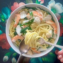 Pasta mit Skrei und Spinat