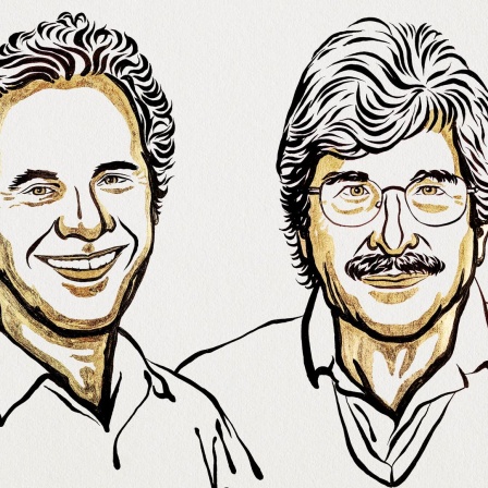 Illustration der beiden Nobelpreisgewinner Victor Ambros und Gary Ruvkun.