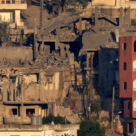 Zerstörte Häuser in einer Grenzstadt im Südlibanon