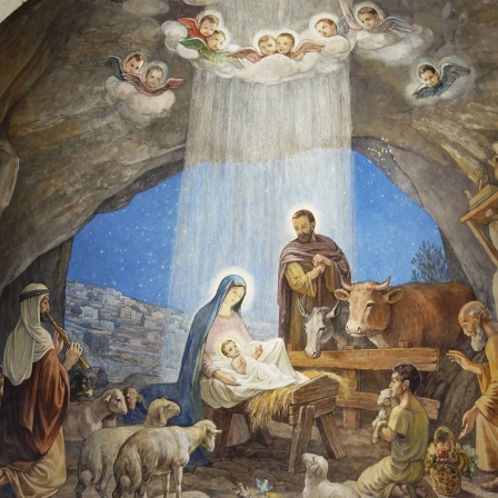 Darstellung Christi Geburt in der Kirche am Hirtenfeld bei Betlehem in Israel