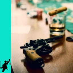 Bild zum Krimi "Ein Würfelspiel"; Revolver auf einem Spieltisch