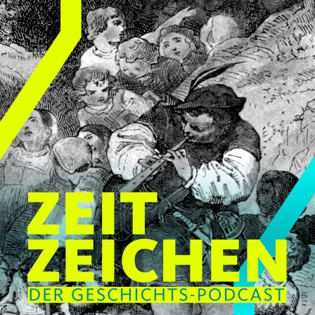 Literatur: Märchen / Der Rattenfänger von Hameln. Kolorierter Kupferstich von A.Zick, 1872. Aus: Clemens Brentano, Des Knaben Wunderhorn, 1873.