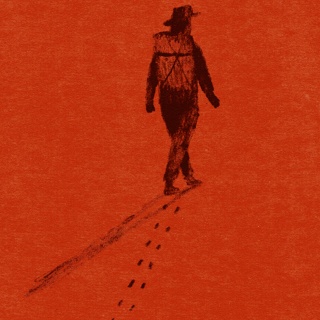 Zeichnung: Ein Mann läuft durch eine rote Wüste und hinterlässt Fußabdrücke.