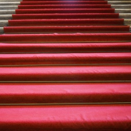 Das Beitragsbild des WDR3 Kultufeature "How to sell yourself to the West" zeigt einen roten Teppich auf einer Steintreppe. 
