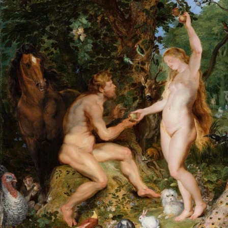 Gemälde "Der Garten Eden mit dem Sündenfall" um 1615, vom flämischen Maler Jan the Elder Brueghel. 