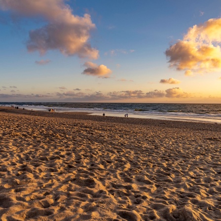 Der Weststrand bei Westerland im Abendlicht, Insel Sylt, Kreis Nordfriesland, Schleswig-Holstein