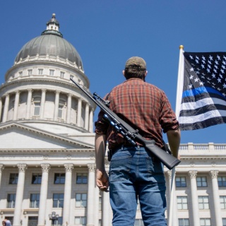 September 12, 2020, Salt Lake City, Utah, U.S: A man with a rifle attends the Ã’Unity RallyO at the State capitol in Salt Lake City, Utah Saturday September 12, 2020.