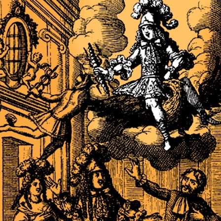 Eine Szene aus "Amphitryon", in der Jupiter auf einer Wolke sitzt. 