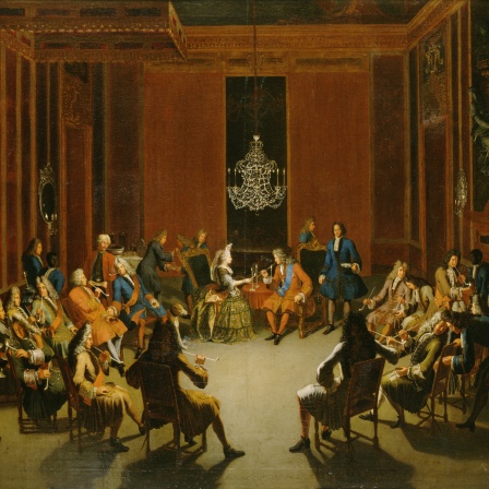 Paul Carl Leygebe, Das Tabakskollegium König Friedrichs I. in Preußen (1657–1713) in der Drap d’or-Kammer des Berliner Schlosses, um 1710