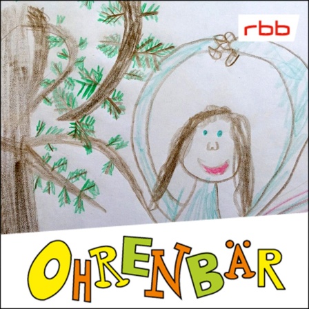 Bunte Kinderzeichnung: ein Mädchen mit den Armen über dem Kopf, daneben ein Baum mit grünen Nadelblättern (Quelle: Mascha von Lieven)