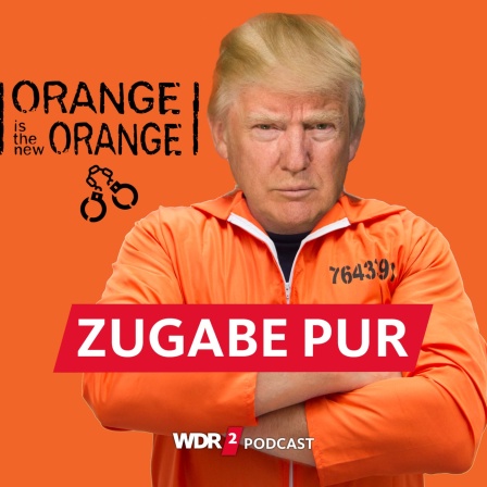 Fotomontage: Donald Trump in orangenem Sträflingsanzug und dem verballhornten Serien-Logo Orange is the new orange