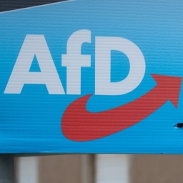 Das Logo der AfD ist auf einem Plakat zu sehen. (Symbolfoto)