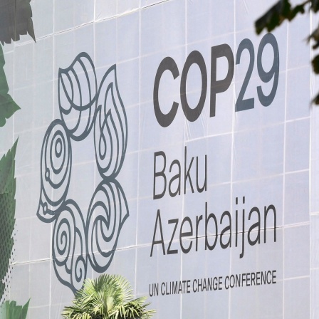 Schriftzug COP29, Weltklimakonferenz in Baku