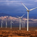 Ein Windpark in der Wüste Gobi