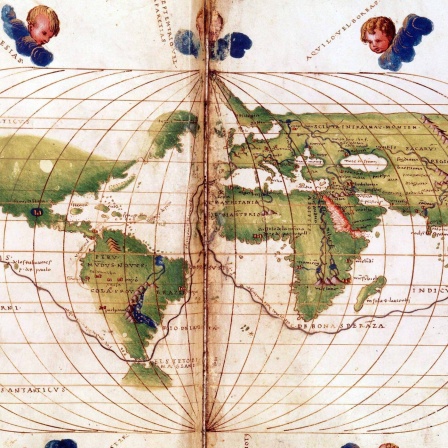 Weltkarte der Route von Ferdinand Magellan c1480-1521, als er die erste Weltumrundung leitete