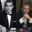 Sean Connery und Daniel Craig als James Bond an einem Spieltisch