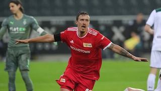 Unions Max Kruse jubelt nach seinem Siegtreffer gegen Borussia Mönchengladbach