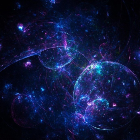 Computergeneriertes Bild von blau glühenden, elektrischen Blasen.