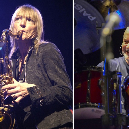 Eine Collage des Schlagzeugers Jon Hiseman und der Saxofonistin Barbara Thompson.