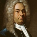 Komponist Georg Friedrich Händel mit Kopfhörern (Montage).
