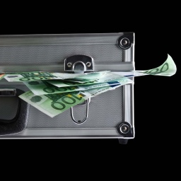 Symbolbild: Aus einem geschlossenen Koffer schauen Geldscheine heraus.
