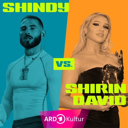 Auf einem farblich geteilten Bild sind links Shindy und rechts Shirin David zu sehen