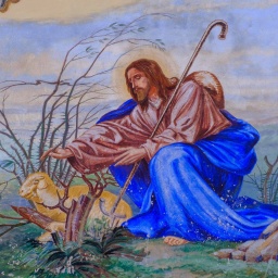 Christus als guter Hirte, Lüftlmalerei (Mittenwald)