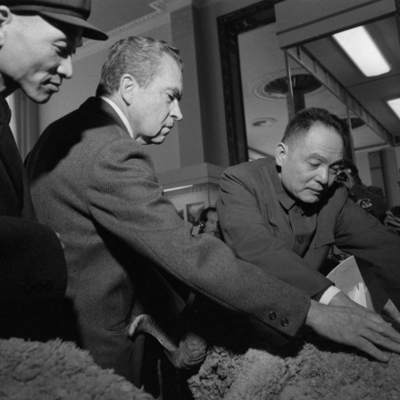 Richard NIXON, Politiker, ehemaliger US-Praesident, hier auf einer Landwirtschaftsausstellung in Peking