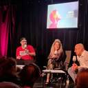 Roman Lemke, Nina Workhard und Maximilian Pollux beim SWR Podcastfestival