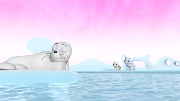 Die Eisbären Bert Und Barry Werfen Sich Gegenseitig Vor, Die Eisrutsche Zerstört Zu Haben. Wissper Und Pinguin-mädchen Peggy Versuchen, Die Streithähne Zu Beruhigen.
