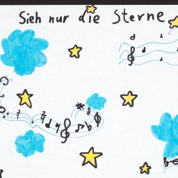 Ein von einem Kind gemaltes Bild zum Schlaflied "Sieh nur die Sterne"