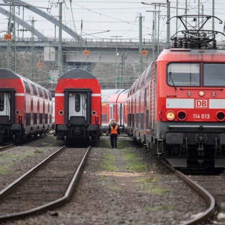 Züge der Deutschen Bahn stehen auf einem Abstellgleis am Hauptbahnhof in Frankfurt