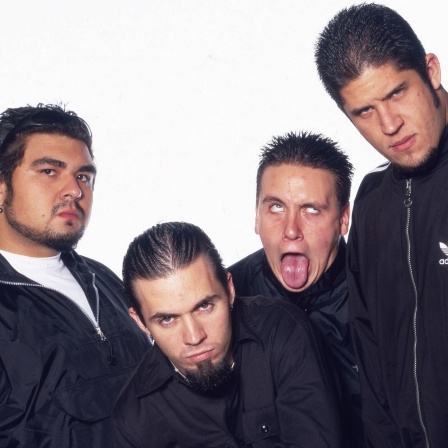 Die Rock- und Metalband Papa Roach bei einem Fotoshooting Deutschlands 2000